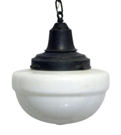 Vintage 14 In. White Milk Glass Globe Pendant Light