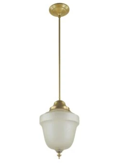 Vintage Floral Etched Glass Globe Brass Pole Pendant Light