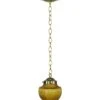 Vintage Greek Key Amber Glass & Steel Chain Pendant Light