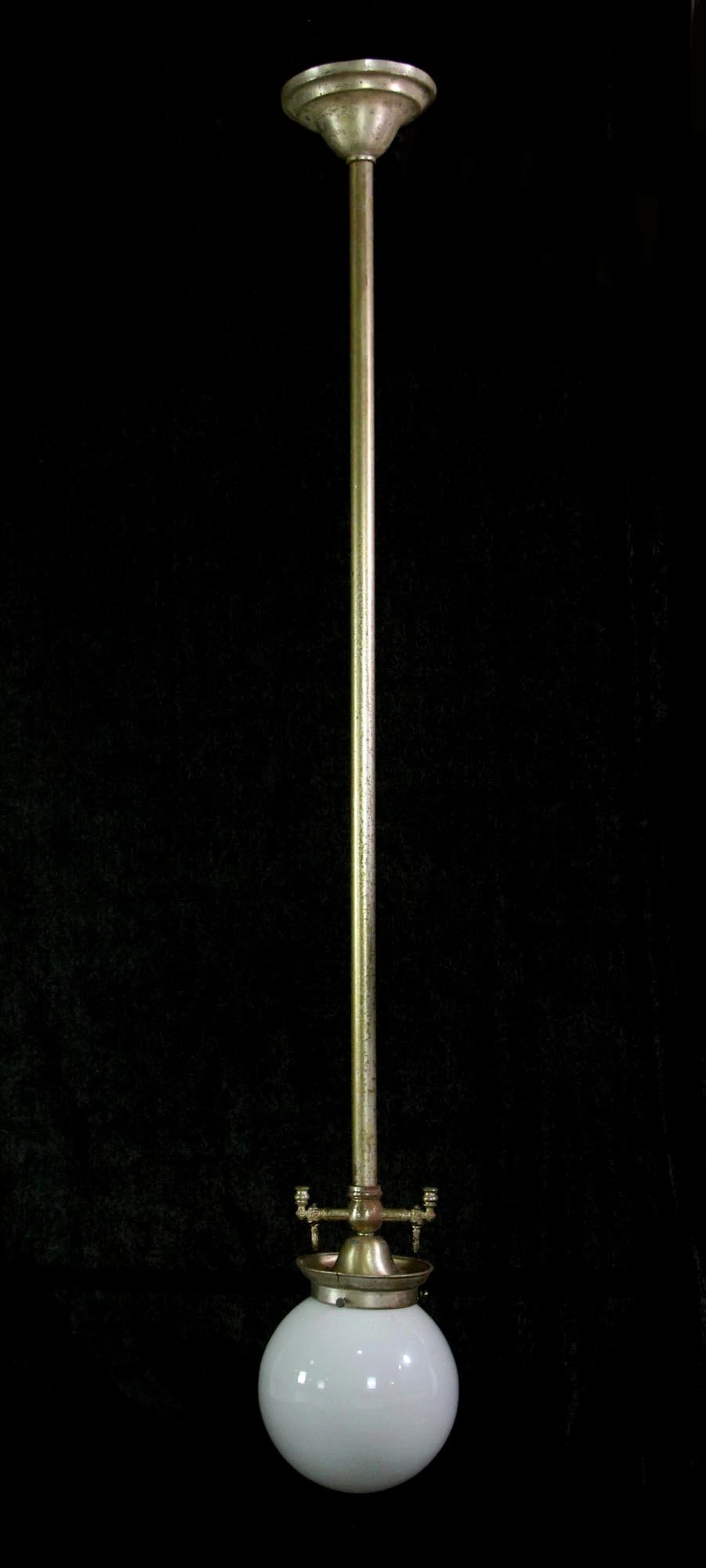 Vintage Opaline Glass Silvered Brass Pole Pendant Light 3 Vintage Opaline Glass Silvered Brass Pole Pendant Light