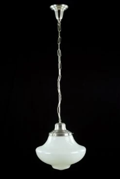 Vintage Schoolhouse Milk Glass Globe Aluminum Chain Pendant Light