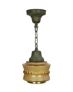 Vintage Tan Glass Globe Bronze Chain Pendant Light