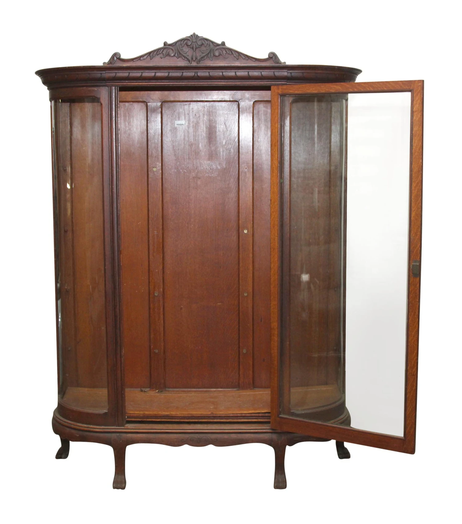 Antique Victorian Curved Glass Front Wood Vitrine 10 Antique Victorian Curved Glass Front Wood Vitrine - Image 8