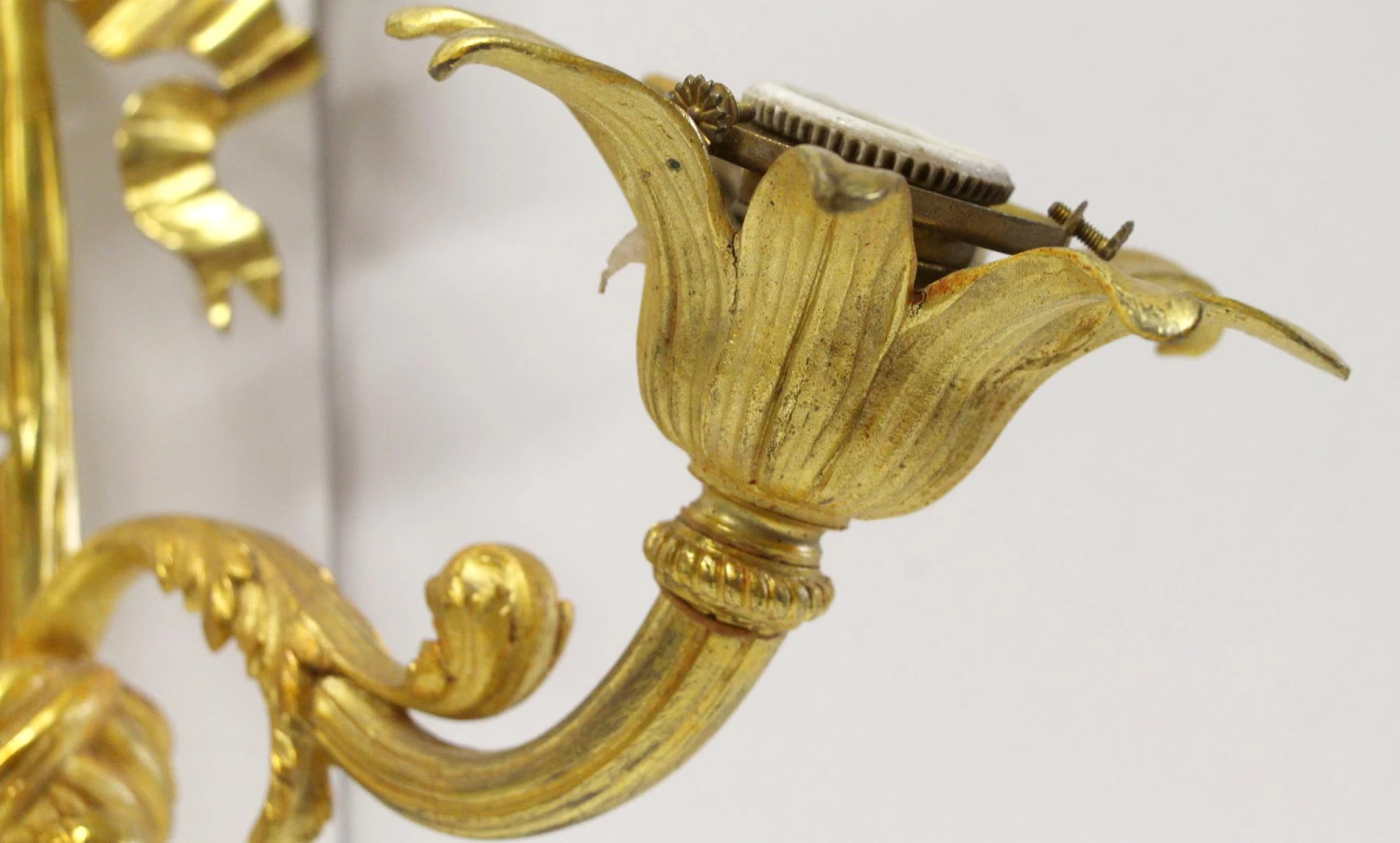 Antique Gilded French Brass 2 Arm Wall Sconce 6 Antique Gilded French Brass 2 Arm Wall Sconce - Image 4