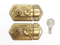 Pair Of Brass Plated Steel Trunk Luggage Locks With 1 Key