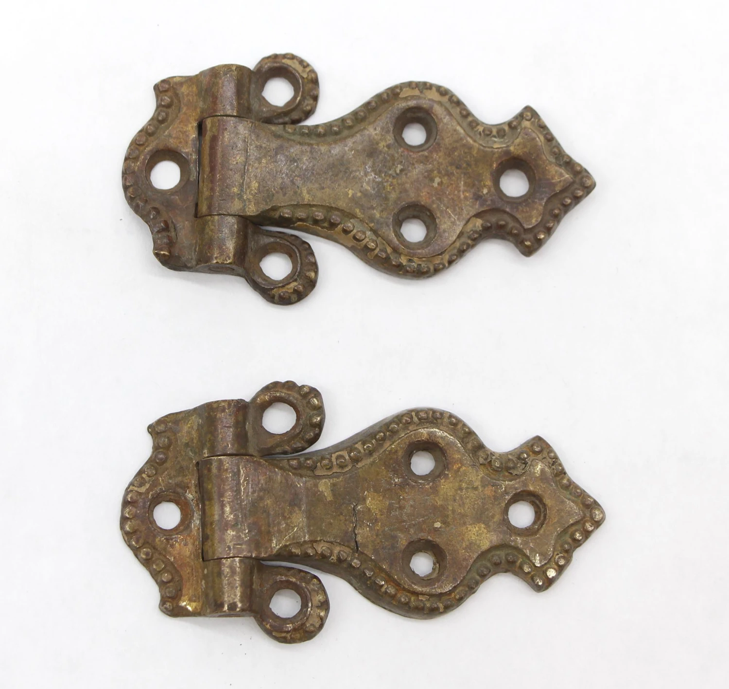 Pair Of Antique Beaded 3.625 In. Bronze Ice Box Hinges 3 Pair Of Antique Beaded 3.625 In. Bronze Ice Box Hinges
