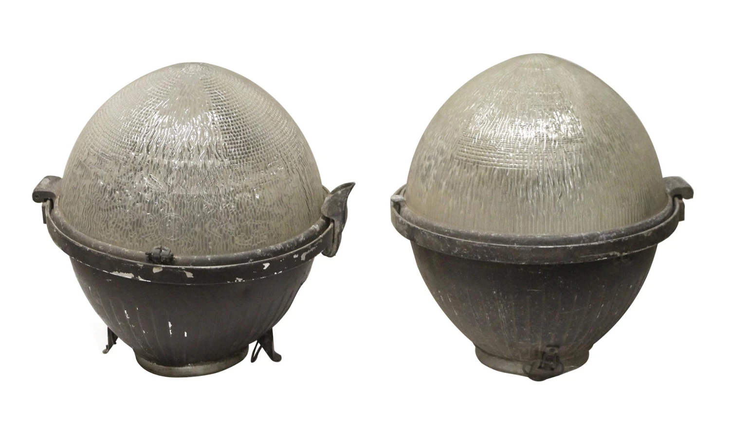 1930s Pair Of Holophane & Aluminum Street Light Globes 3 1930s Pair Of Holophane & Aluminum Street Light Globes