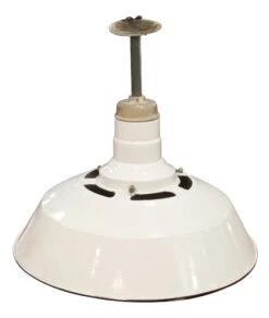 1960s Enameled White Metal Industrial Pendant Light