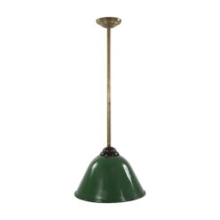 Antique Green Enameled Steel Brass Pole Pendant Light