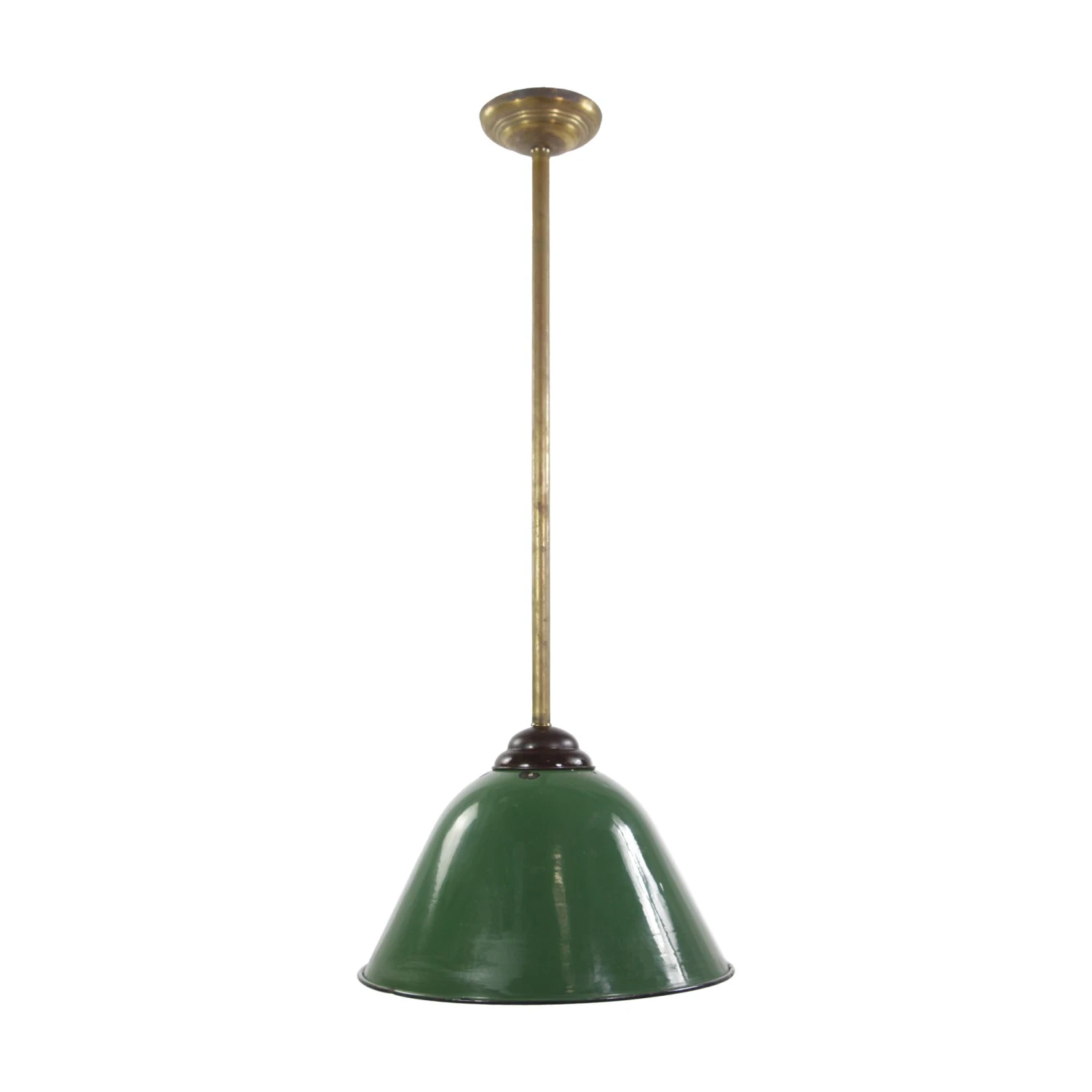Antique Green Enameled Steel Brass Pole Pendant Light 4 Antique Green Enameled Steel Brass Pole Pendant Light - Image 2