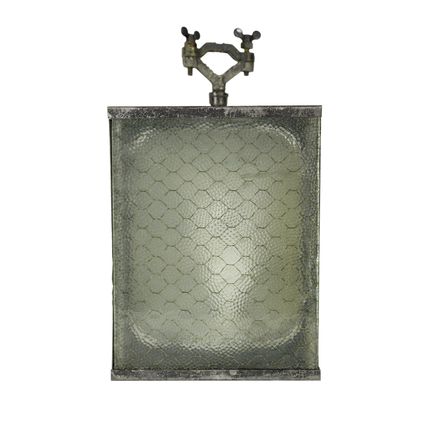Steel Outdoor Pole Mounted Chicken Wire Glass Light 3 Steel Outdoor Pole Mounted Chicken Wire Glass Light