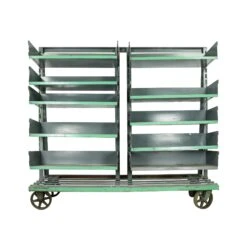 Industrial Gray Steel Double Adjustable Tray Rolling Cart