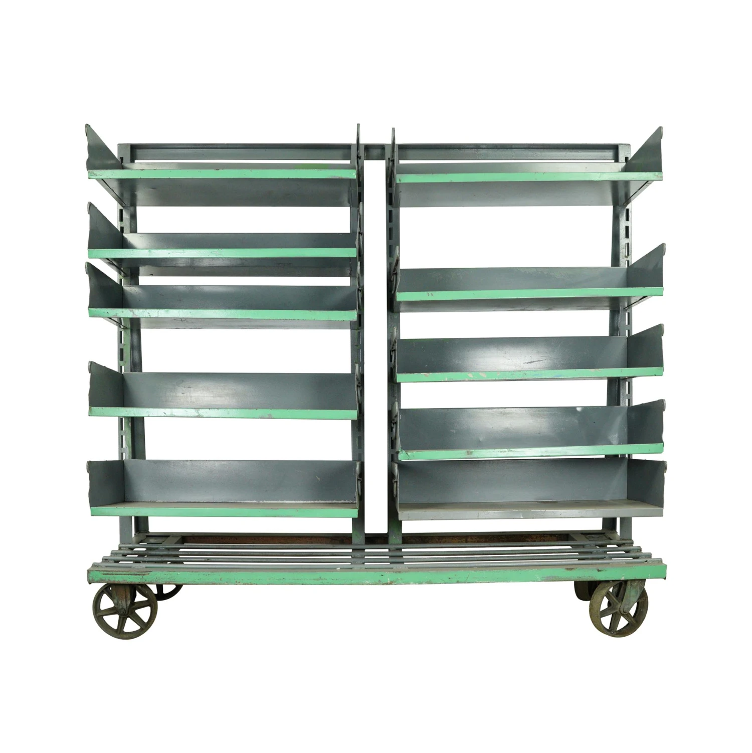 Industrial Gray Steel Double Adjustable Tray Rolling Cart 3 Industrial Gray Steel Double Adjustable Tray Rolling Cart