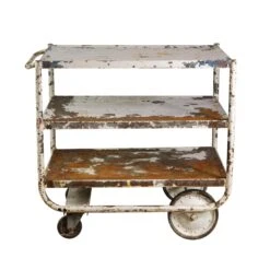 Reclaimed 3 Tier Industrial White Painted Steel Cart