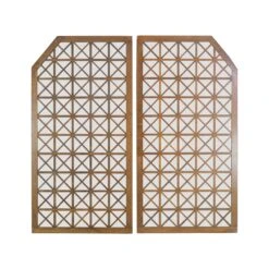 Pair Of Angled Corner Oak Dividers With Screen