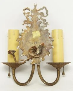 Victorian 2 Arm Brass Beaded Ribbon Wall Sconce 12 Victorian 2 Arm Brass Beaded Ribbon Wall Sconce -OGT Sale Store j155735 04