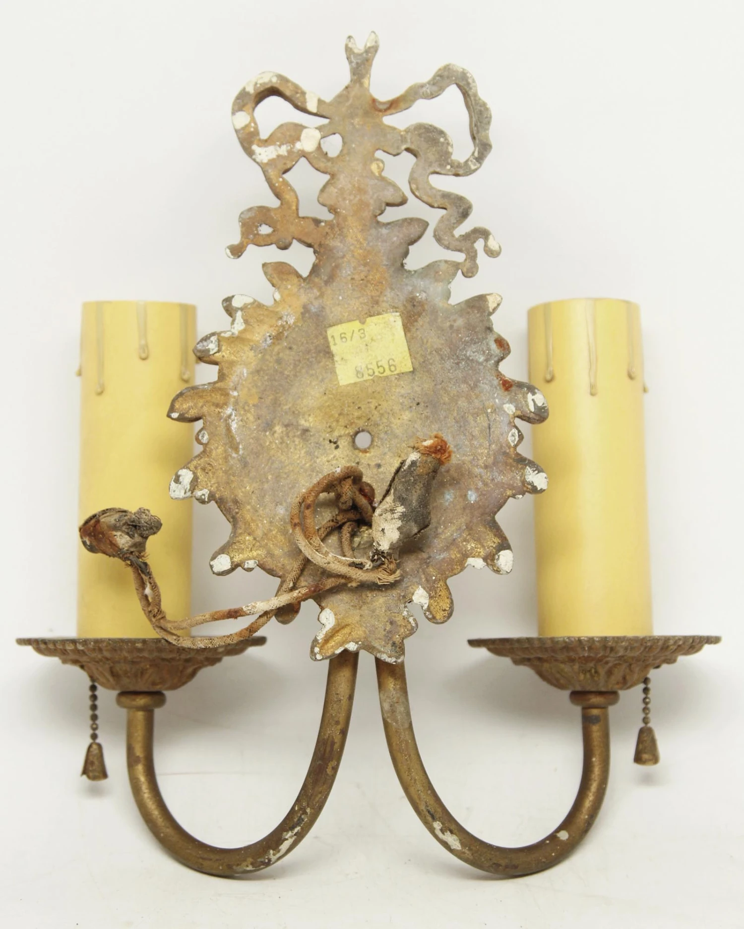 Victorian 2 Arm Brass Beaded Ribbon Wall Sconce 6 Victorian 2 Arm Brass Beaded Ribbon Wall Sconce - Image 4