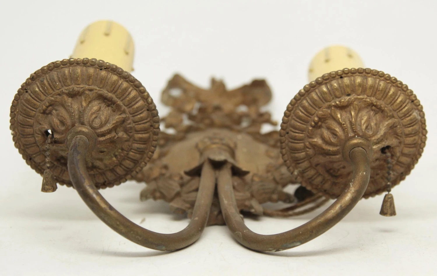 Victorian 2 Arm Brass Beaded Ribbon Wall Sconce 9 Victorian 2 Arm Brass Beaded Ribbon Wall Sconce - Image 7