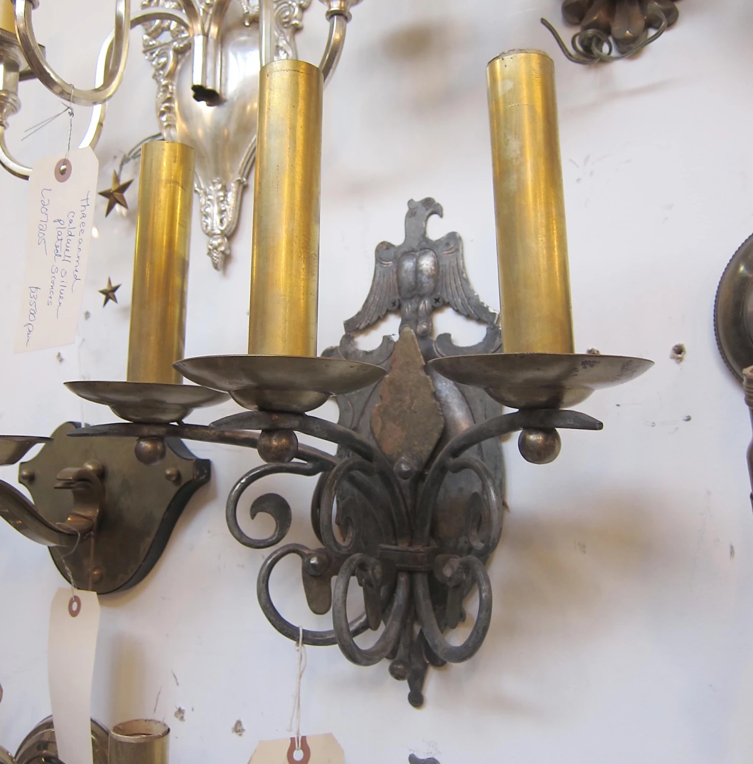 Pair Of Brass Three Arm Eagle Wall Sconces 7 Pair Of Brass Three Arm Eagle Wall Sconces - Image 5