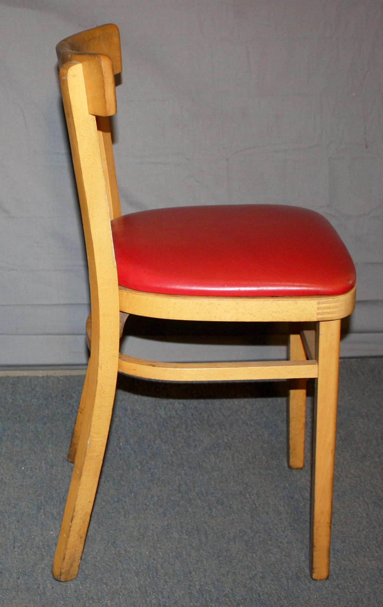 Vintage Red Vinyl Maple Bentwood Restaurant Armless Chair 6 Vintage Red Vinyl Maple Bentwood Restaurant Armless Chair - Image 4