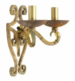 Pair Of Antique French 2 Arm Tan Iron Wall Sconces 10 Pair Of Antique French 2 Arm Tan Iron Wall Sconces -OGT Sale Store k193955 04
