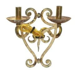 Pair Of Antique French 2 Arm Tan Iron Wall Sconces 11 Pair Of Antique French 2 Arm Tan Iron Wall Sconces -OGT Sale Store k193955 05