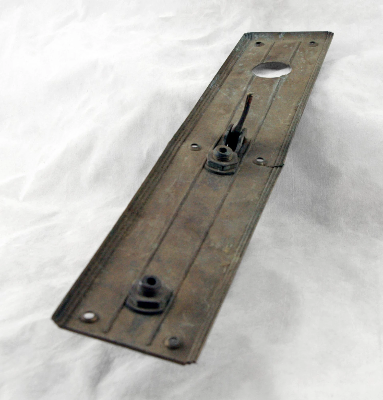 Antique 15 In. Art Deco Bronze Door Pull With Lock Insert 7 Antique 15 In. Art Deco Bronze Door Pull With Lock Insert - Image 5