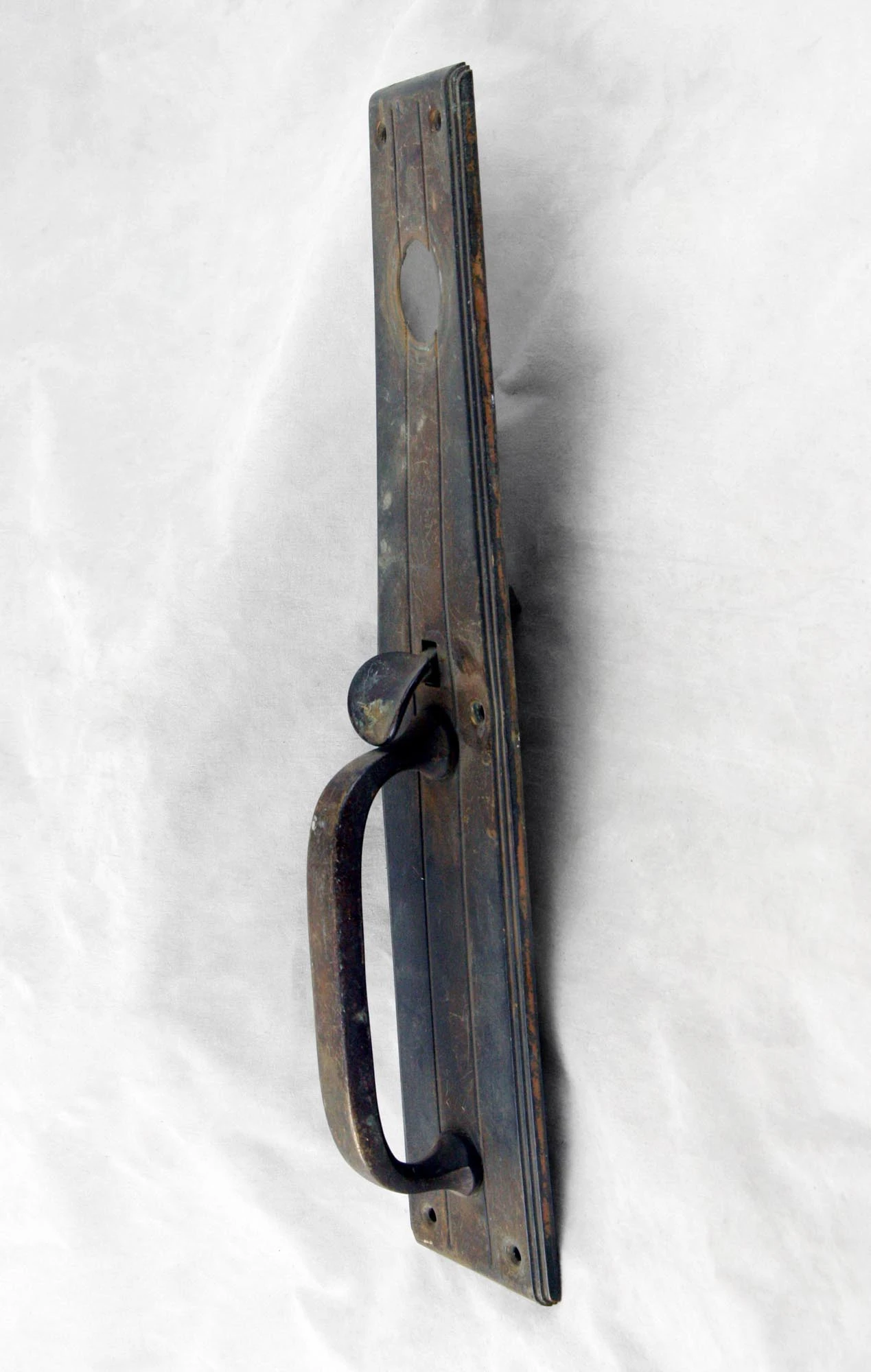 Antique 15 In. Art Deco Bronze Door Pull With Lock Insert 8 Antique 15 In. Art Deco Bronze Door Pull With Lock Insert - Image 6