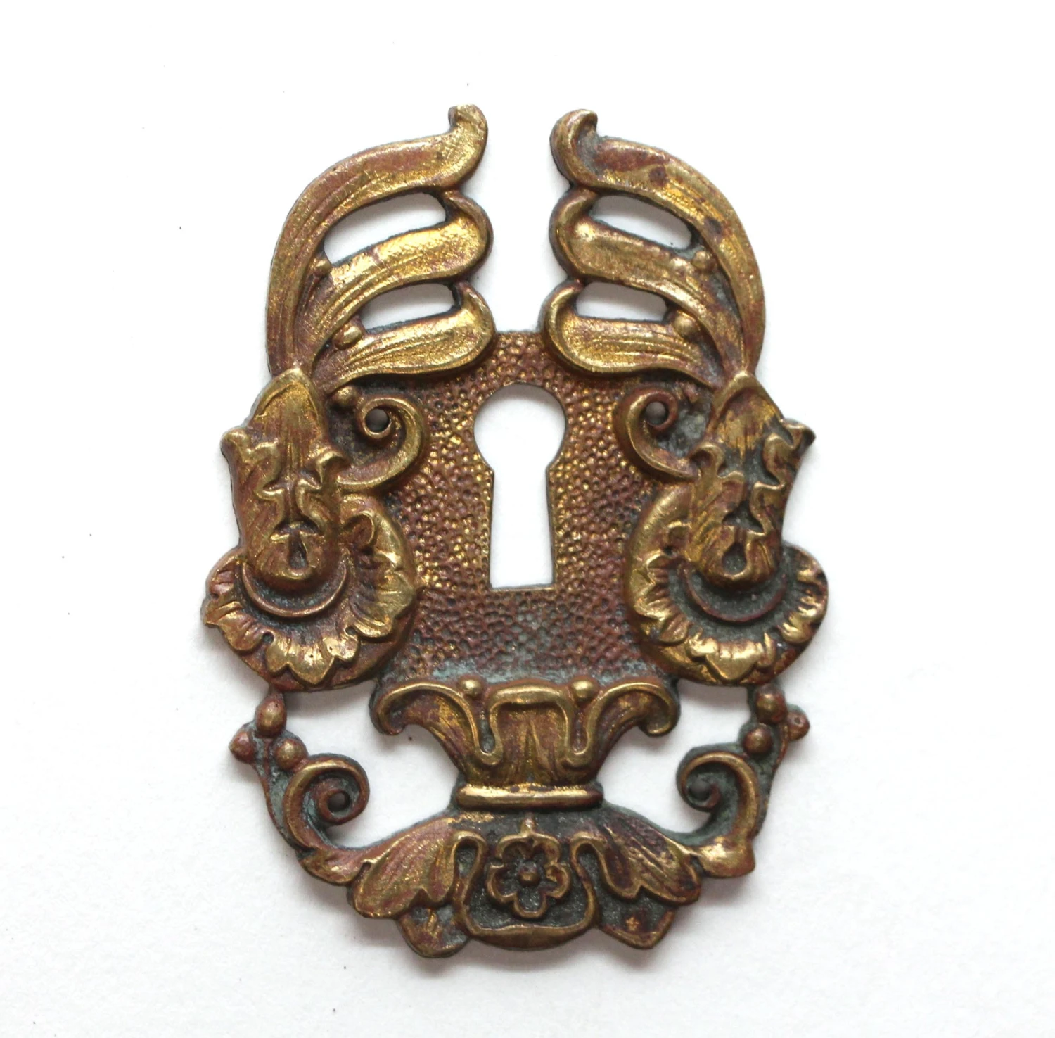 Antique 2.25 In. P.E. Guerin French Brass Keyhole Cover Plate 3 Antique 2.25 In. P.E. Guerin French Brass Keyhole Cover Plate
