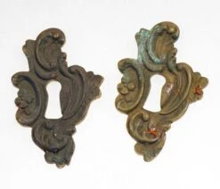 Antique Art Nouveau Pair Of Bronze Floral Keyhole Covers