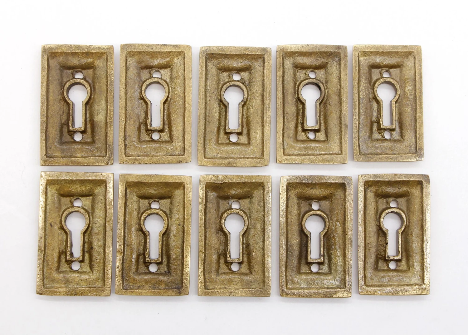 Set Of 10 Old New Solid Brass Bubbled Edge Rectangle Door Keyhole Covers 5 Set Of 10 Old New Solid Brass Bubbled Edge Rectangle Door Keyhole Covers - Image 3