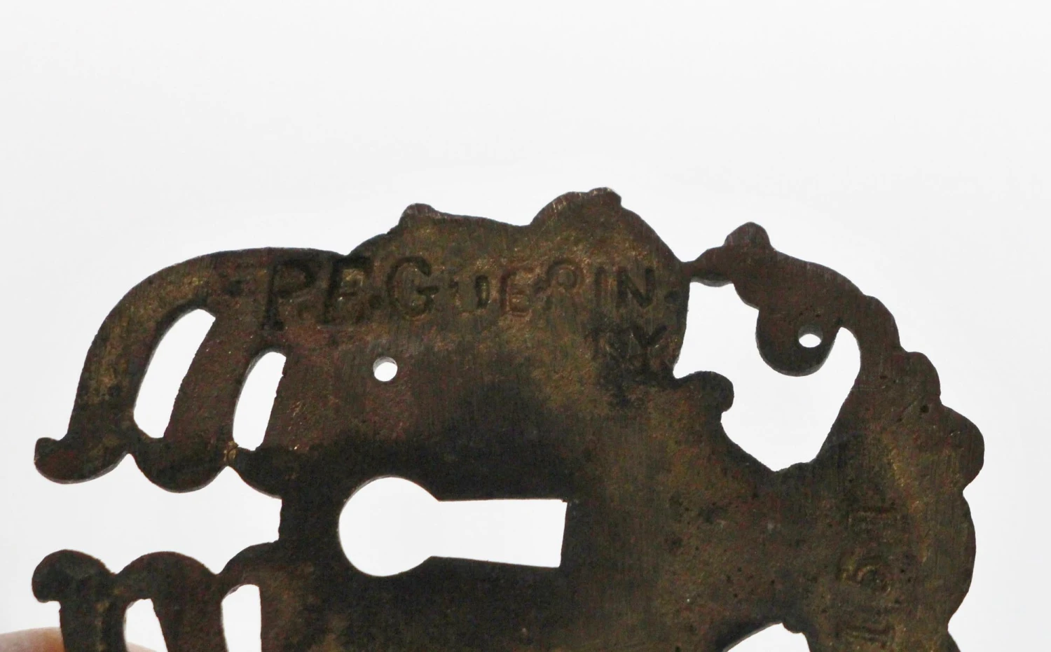 Antique 2.25 In. P.E. Guerin French Brass Keyhole Cover Plate 5 Antique 2.25 In. P.E. Guerin French Brass Keyhole Cover Plate - Image 3