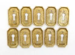 Set Of 10 Solid Brass Textured Arched Edged Door Key Hole Covers 7 Set Of 10 Solid Brass Textured Arched Edged Door Key Hole Covers -OGT Sale Store keyhole covers for sale n253835s