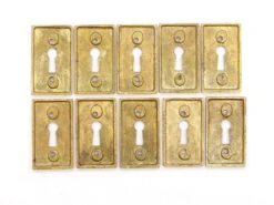 Set Of 10 Art Deco Square Edged Brass Textured Escutcheons 7 Set Of 10 Art Deco Square Edged Brass Textured Escutcheons -OGT Sale Store keyhole covers for sale n253837s