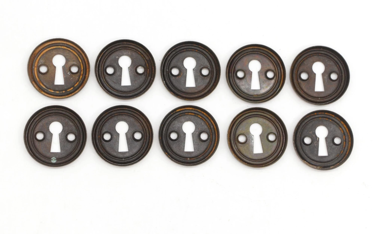 Set Of 10 Vintage Circular 1.5 In. Brass Plated Steel Door Keyhole Covers 5 Set Of 10 Vintage Circular 1.5 In. Brass Plated Steel Door Keyhole Covers - Image 3