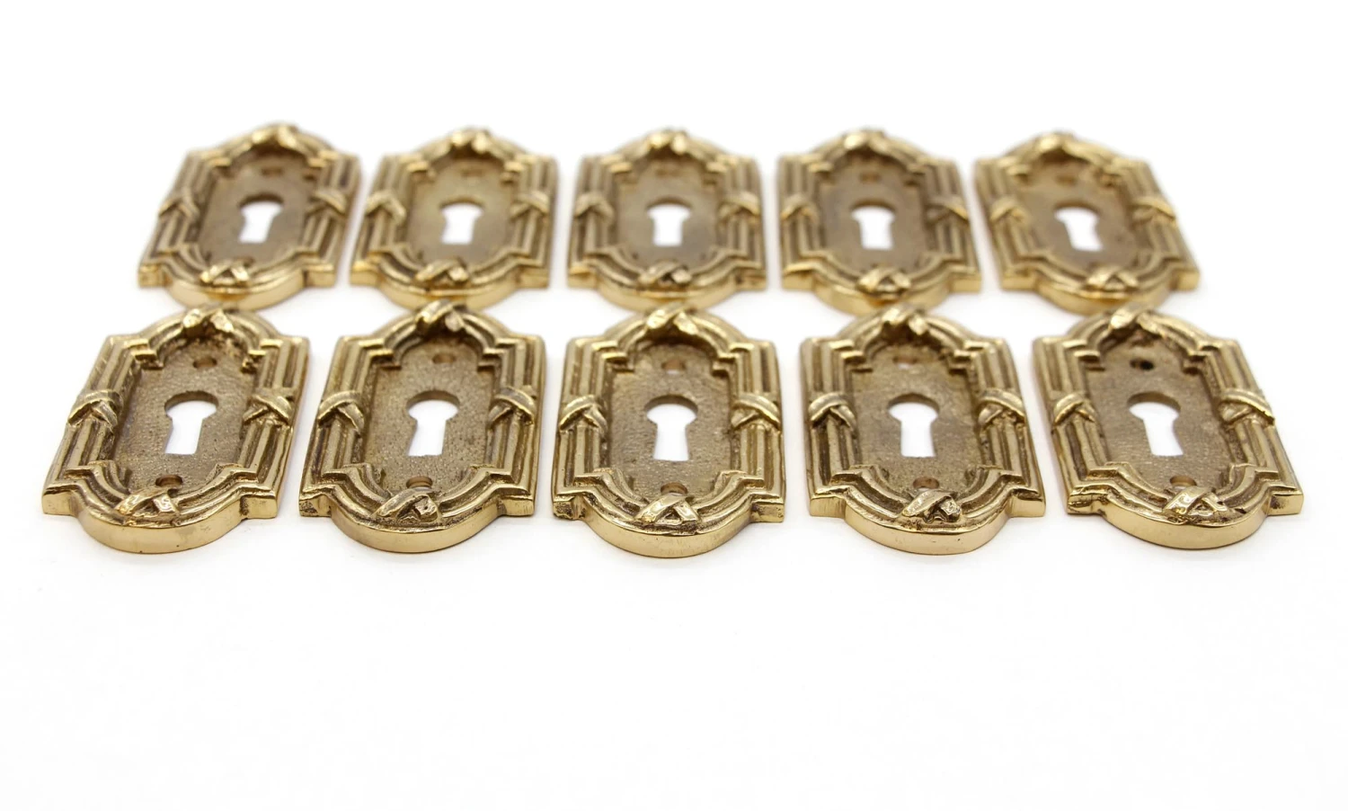 Set Of 10 Olde New Yale & Towne Brass Arched Rectangle Door Keyhole Covers 4 Set Of 10 Olde New Yale & Towne Brass Arched Rectangle Door Keyhole Covers - Image 2