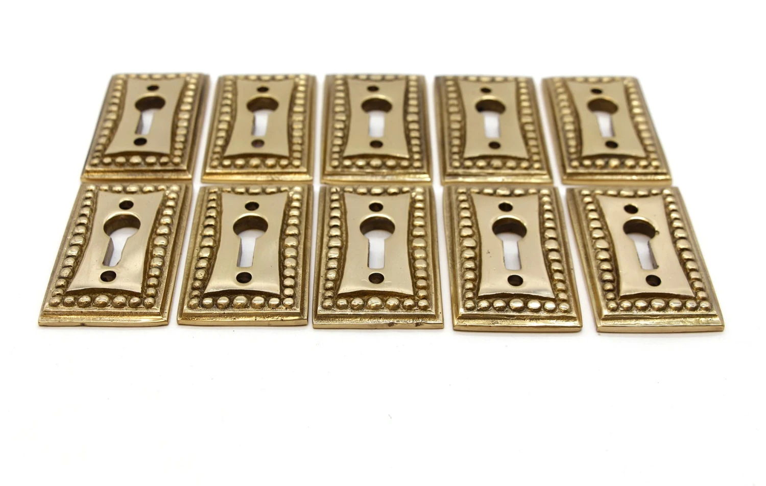Set Of 10 Old New Solid Brass Bubbled Edge Rectangle Door Keyhole Covers 4 Set Of 10 Old New Solid Brass Bubbled Edge Rectangle Door Keyhole Covers - Image 2