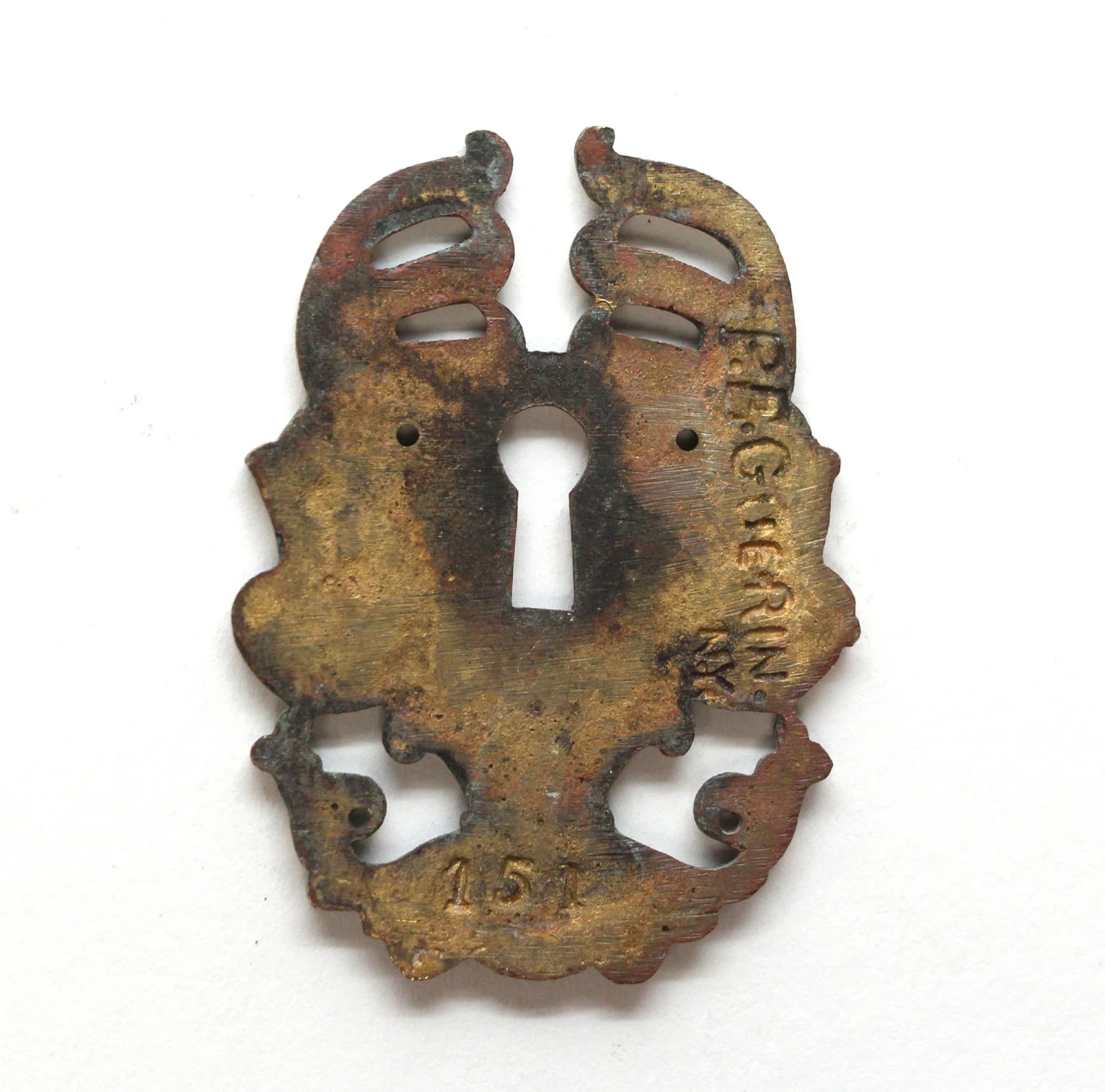 Antique 2.25 In. P.E. Guerin French Brass Keyhole Cover Plate 4 Antique 2.25 In. P.E. Guerin French Brass Keyhole Cover Plate - Image 2