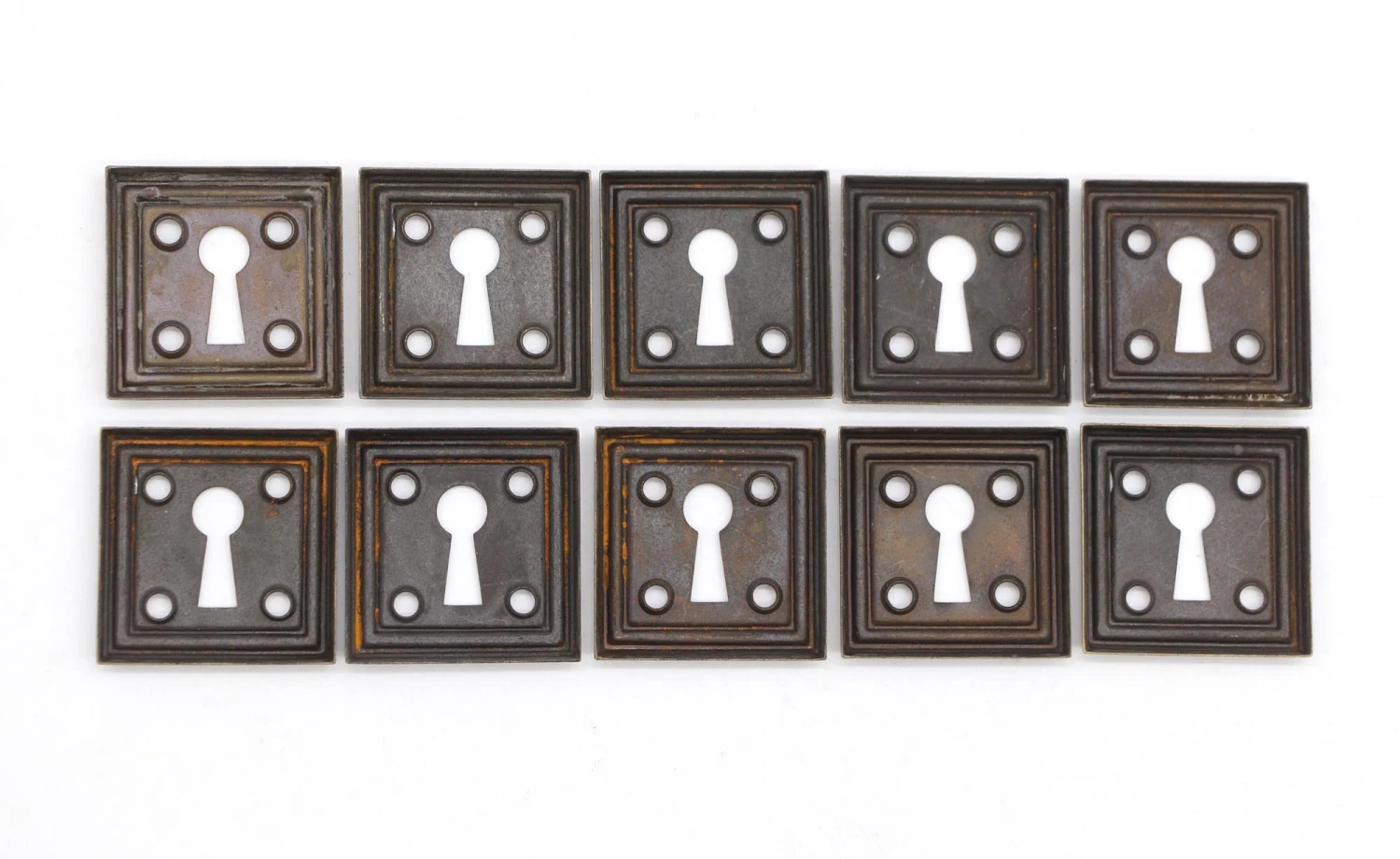 Set Of 10 Art Deco Pressed Brass Square Door Keyhole Covers 4 Set Of 10 Art Deco Pressed Brass Square Door Keyhole Covers - Image 2