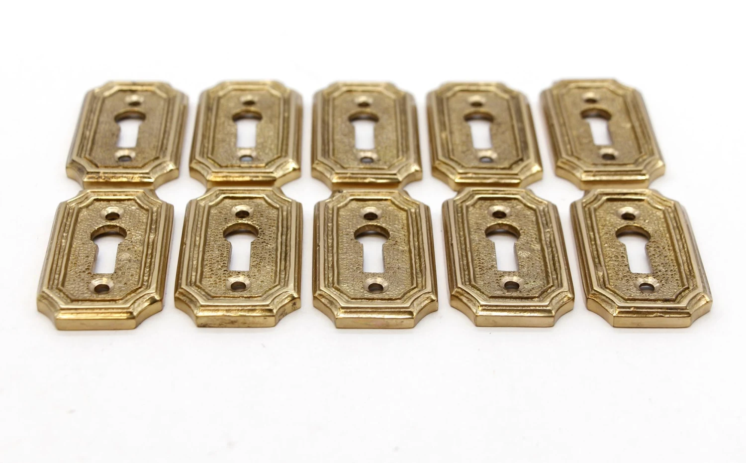 Set Of 10 Solid Brass Textured Arched Edged Door Key Hole Covers 4 Set Of 10 Solid Brass Textured Arched Edged Door Key Hole Covers - Image 2