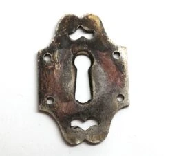 Antique 2.5 In. Nickel Plated Arts & Crafts Brass Door Key Cover Plate 5 Antique 2.5 In. Nickel Plated Arts & Crafts Brass Door Key Cover Plate -OGT Sale Store keyhole covers n258536