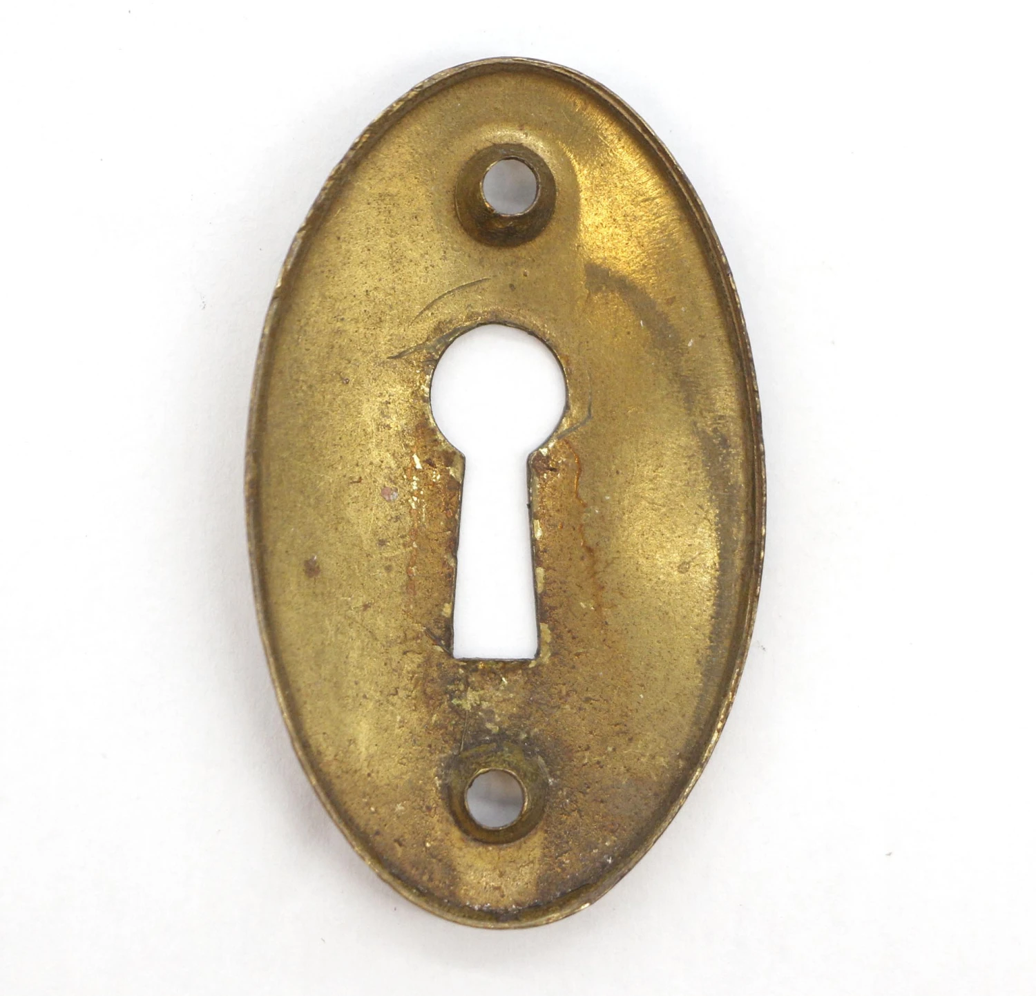 Vintage 2 In. Brass Oval Keyhole Cover Plate 4 Vintage 2 In. Brass Oval Keyhole Cover Plate - Image 2