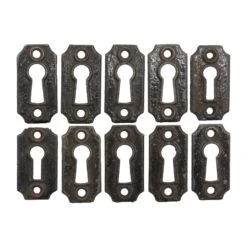 Set Of 10 Antique Arched Corner Black Cast Iron Door Keyhole Covers
