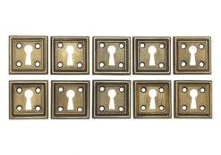 Set Of 10 Art Deco Pressed Brass Square Door Keyhole Covers