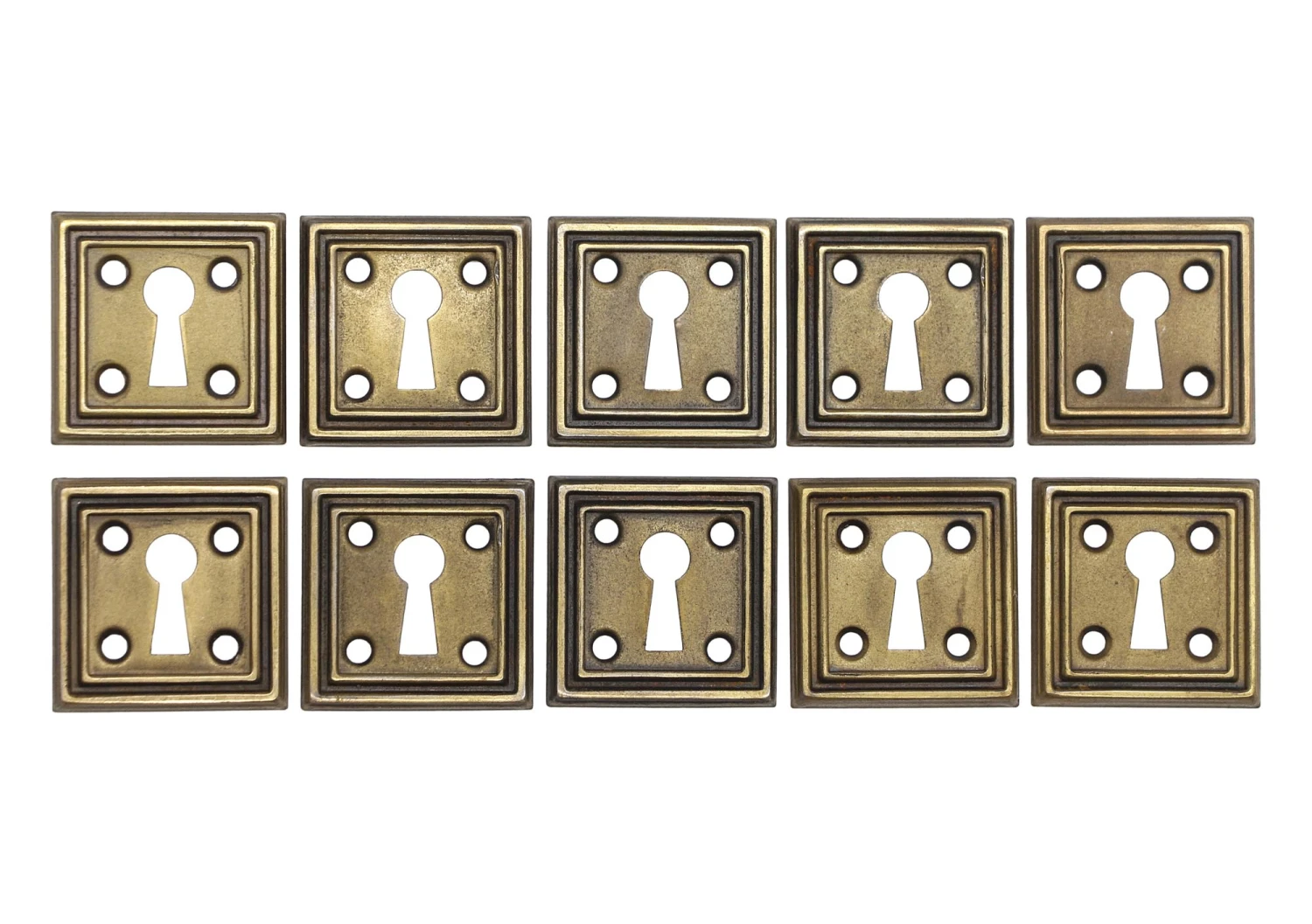Set Of 10 Art Deco Pressed Brass Square Door Keyhole Covers 3 Set Of 10 Art Deco Pressed Brass Square Door Keyhole Covers