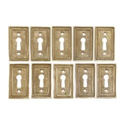 Set Of 10 Art Deco Square Edged Brass Textured Escutcheons