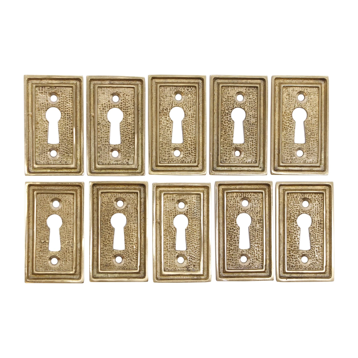Set Of 10 Art Deco Square Edged Brass Textured Escutcheons 3 Set Of 10 Art Deco Square Edged Brass Textured Escutcheons