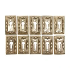 Set Of 10 Old New Solid Brass Bubbled Edge Rectangle Door Keyhole Covers