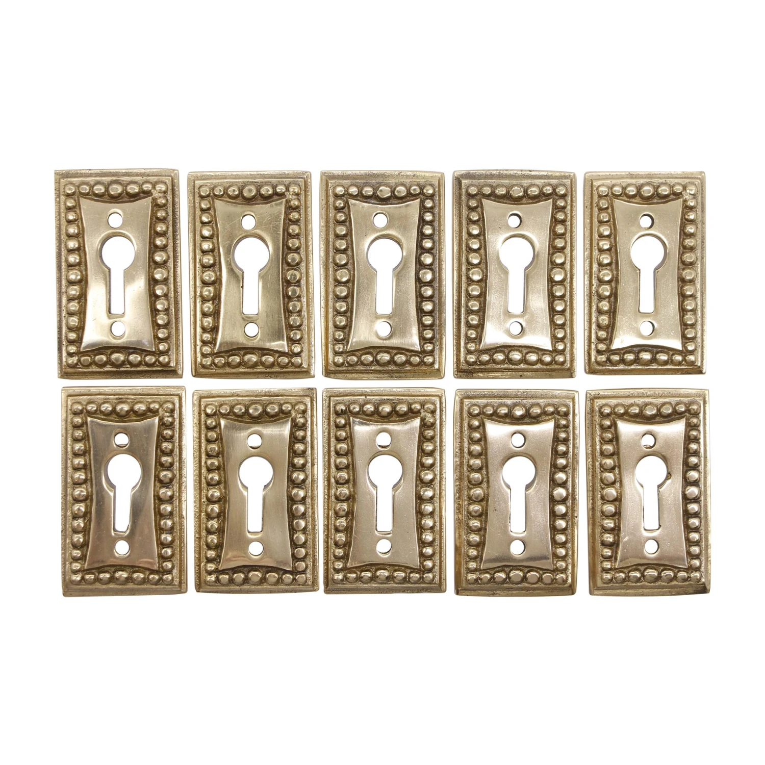 Set Of 10 Old New Solid Brass Bubbled Edge Rectangle Door Keyhole Covers 3 Set Of 10 Old New Solid Brass Bubbled Edge Rectangle Door Keyhole Covers