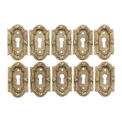 Set Of 10 Olde New Yale & Towne Brass Arched Rectangle Door Keyhole Covers